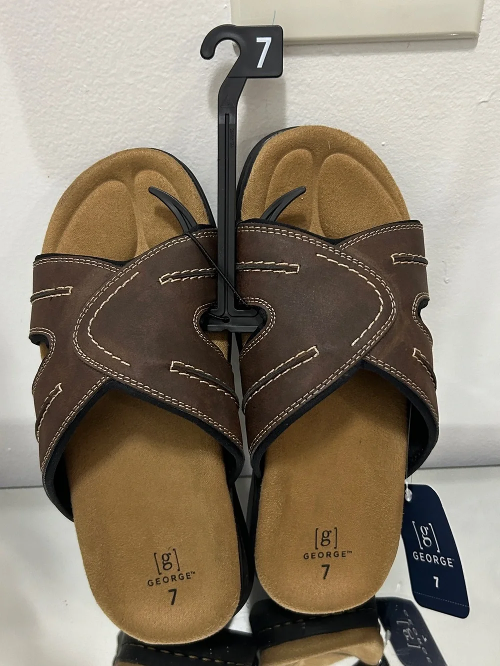 George Men’s Brown Comfort Slide Sandals Size 7 NWT Cushioned Casual Slides
